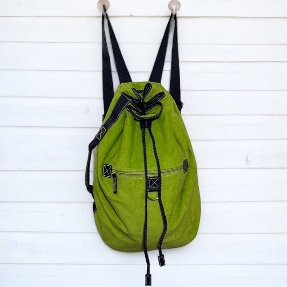 Lime Green and Navy Backpack Large Duffle Bag with Drawstring - Picture 1 of 8
